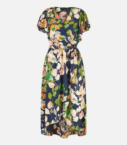 Mela Blue Floral Flutter Sleeve Wrap Midi Dress New Look