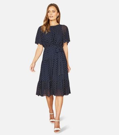 Mela Navy Spot Belted Midi...