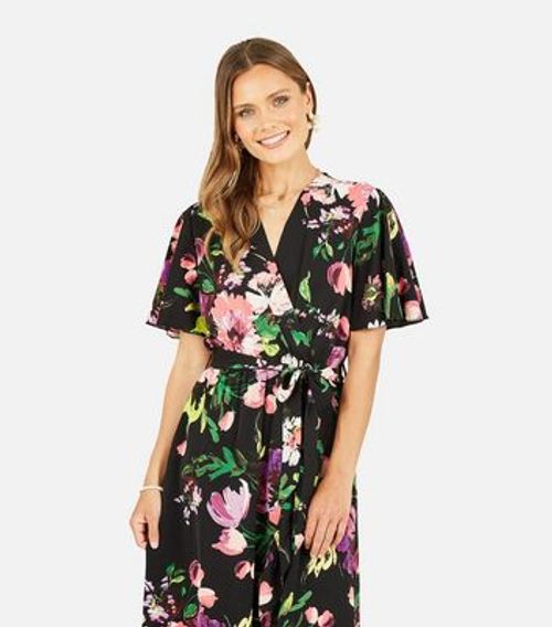 Mela Black Floral Print Midi...