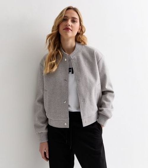 Grey Cropped Bomber Jacket...