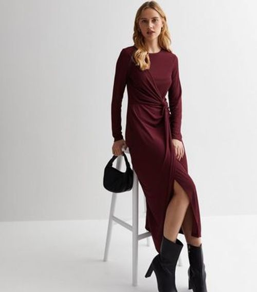 Burgundy Ribbed Twist Midi...