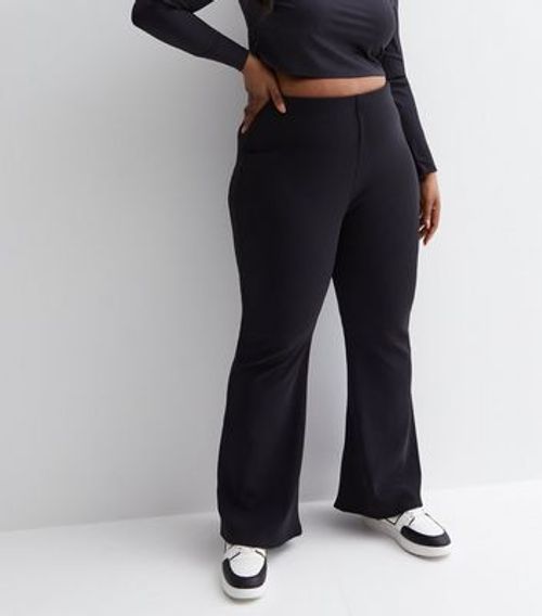 Shape Black Ribbed Flared Pant, Curve