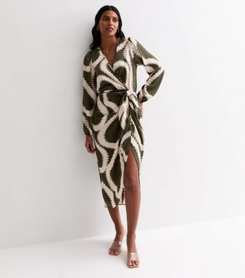 Khaki Abstract Print Long...