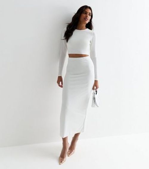 White High Waist Midi Skirt...