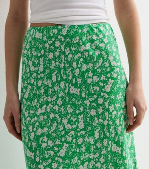 Green Floral Bias Cut Midi...