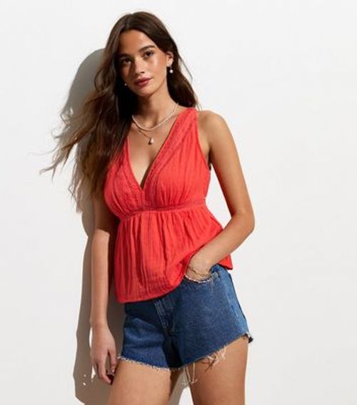 Red V Neck Cotton Cami Top...