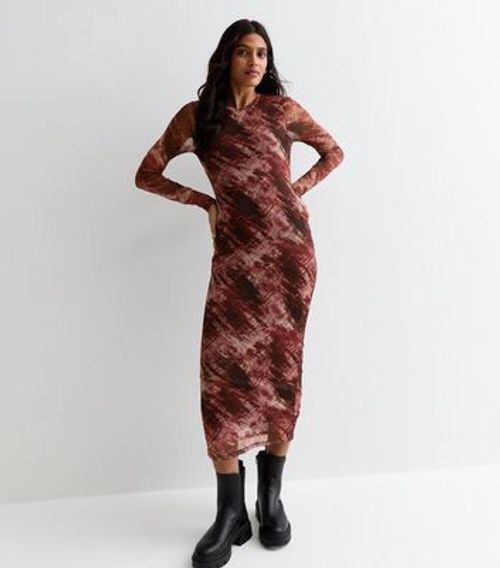 Burgundy Abstract Print Mesh...