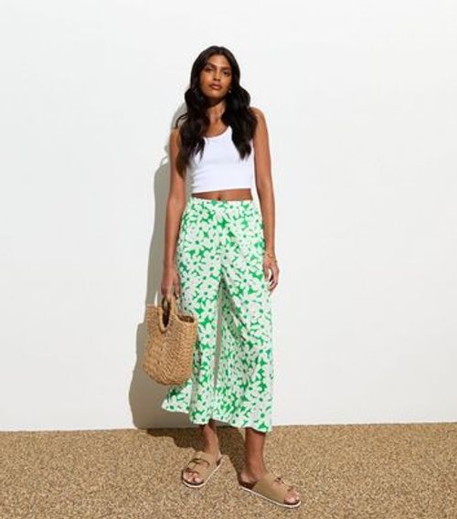 Green Floral Wide Leg Crop...