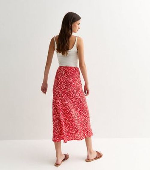 Red Patterned Bias Cut Midi...