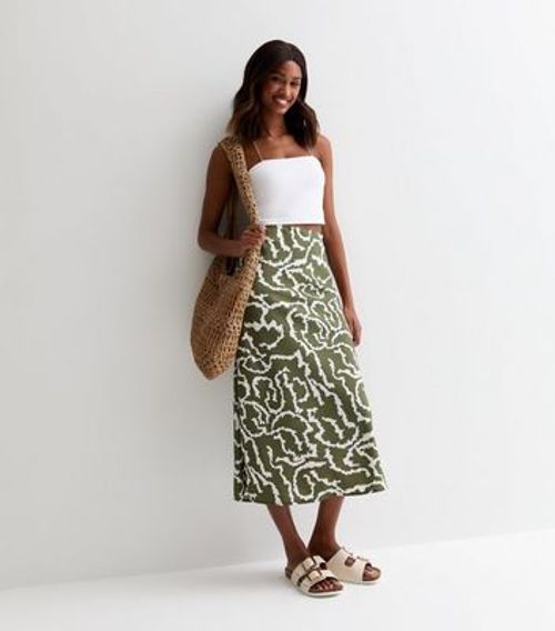 Green Patterned Bias Cut Midi...