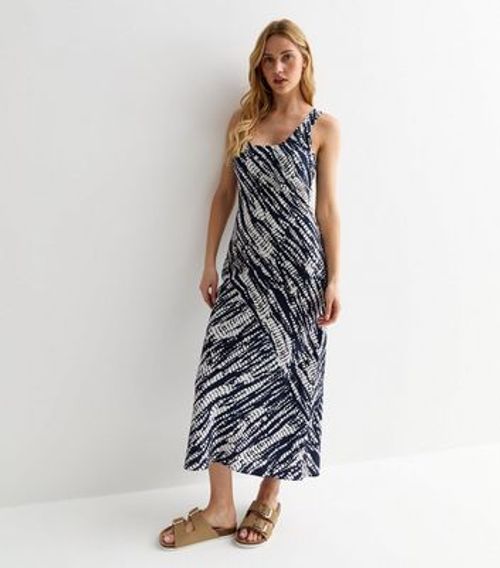 Blue Patterned Bias Cut Midi...