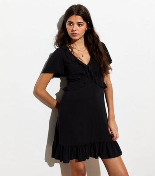 Black Ruffle Front Mini Dress...