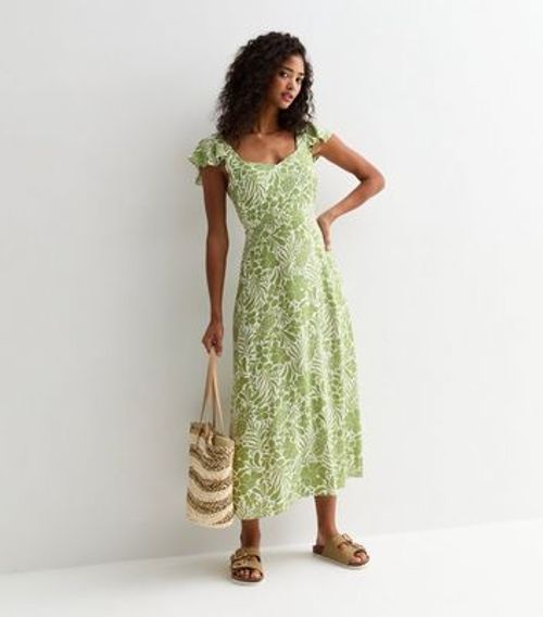 Green Floral Print Flutter...