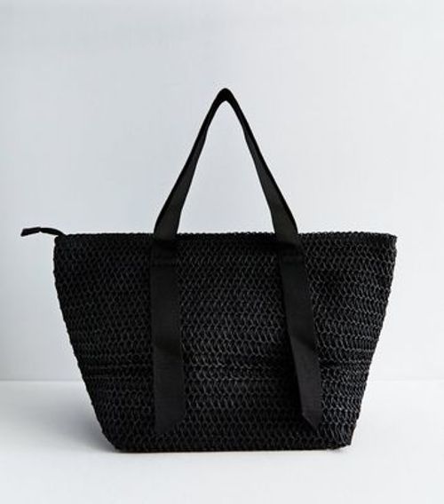 Black Faux-Raffia Tote Bag...