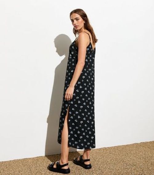 Black Ditsy-Floral Midi Slip...