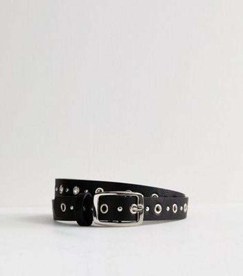 Black Eyelet Belt New Look