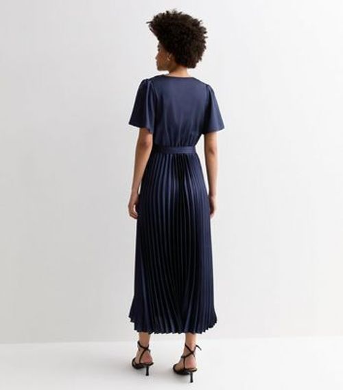 Tall Navy Satin Pleated Midi...