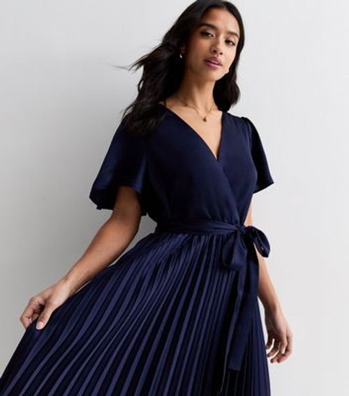 Petite Navy Satin Wrap...