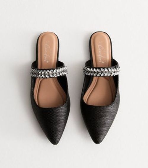 Black Leaf-Gem Pointed-Toe...