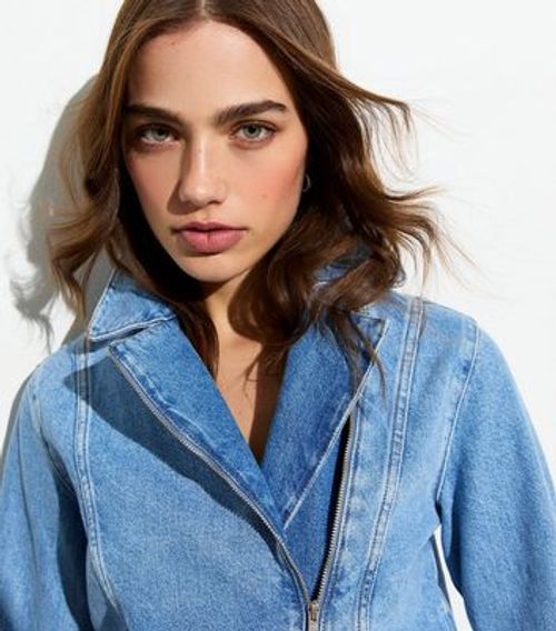 Blue Denim Biker Jacket New...