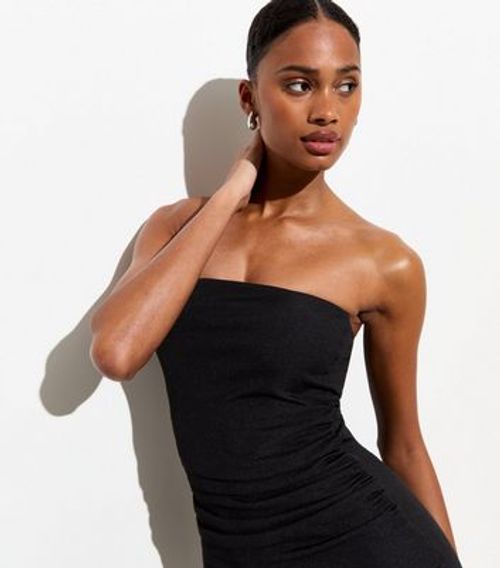 Black Ribbed Bandeau Midi Dress New Look