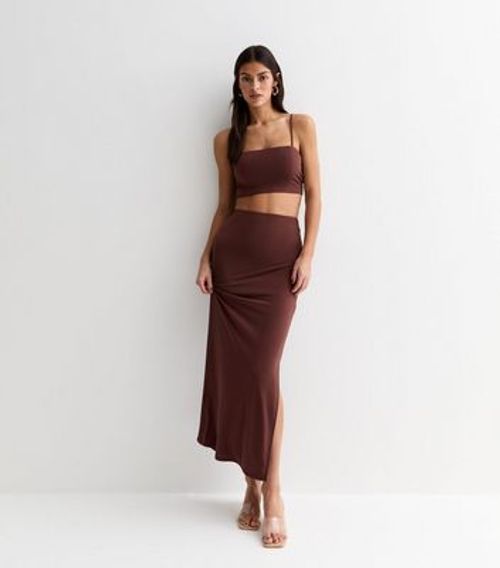 Dark Brown Split Hem Midi...