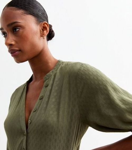 Khaki Button Through Textured...