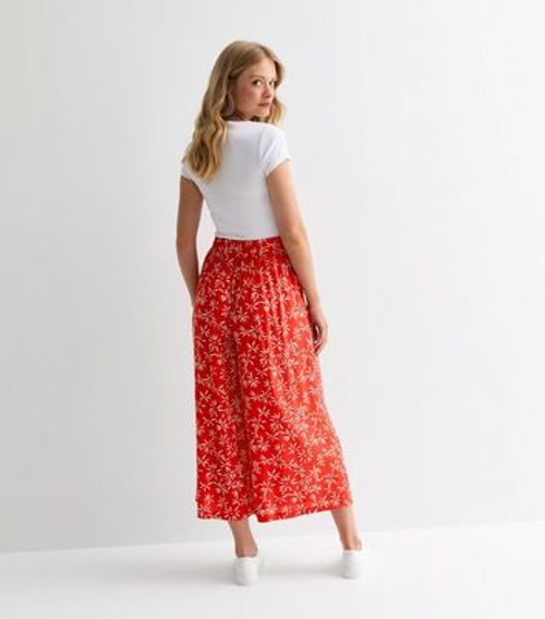 Red Floral Wide Leg Crop...