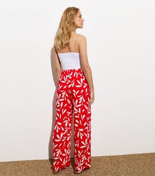 Red Leaf Print Wide Leg...