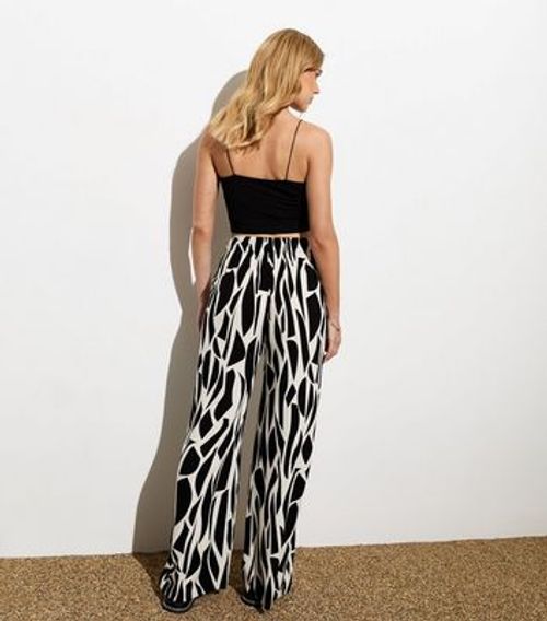 Black Abstract Print Wide Leg...