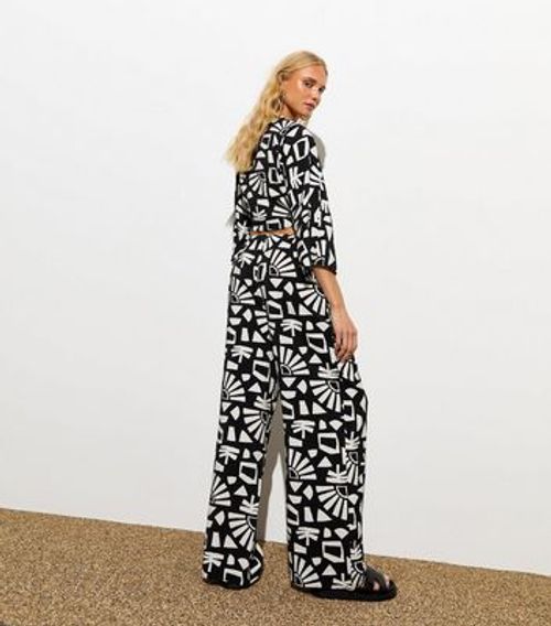 Black Abstract Print Wide Leg...