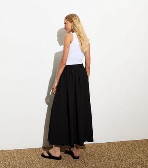 Black Textured Midi Skirt New...