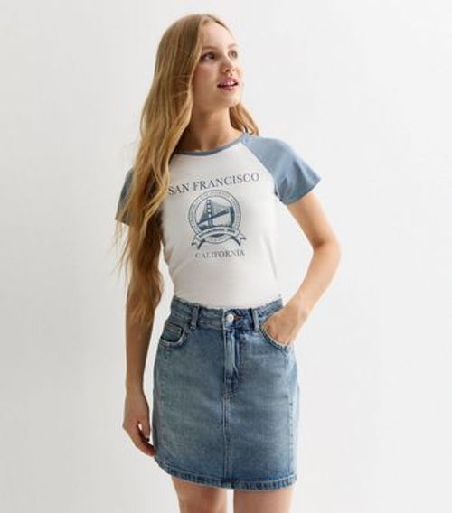 Girls Blue Denim Mini Skirt...