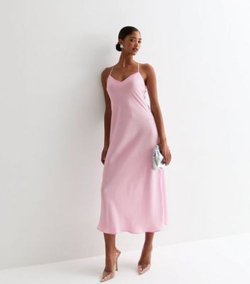 Pink Cross-Strap Satin Slip...