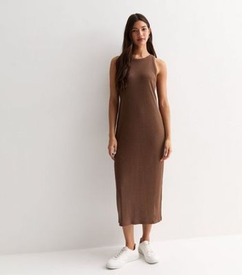 Dark Brown Ribbed Racer Midi...