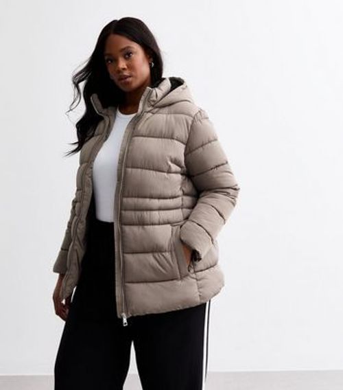 Curves Brown Puffer Jacket New Look