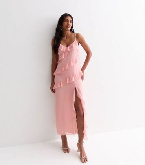 Pink Ruffle-Trim Strappy Midi Dress New Look