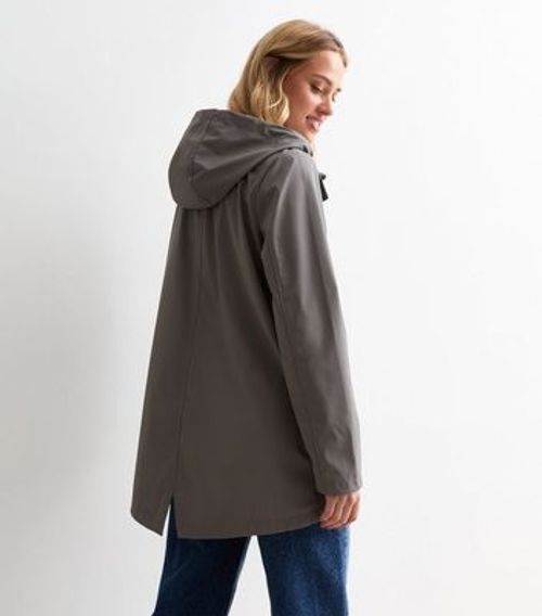 Grey Unlined Hooded Raincoat...