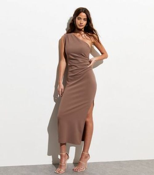 Light Brown One Shoulder Midi...