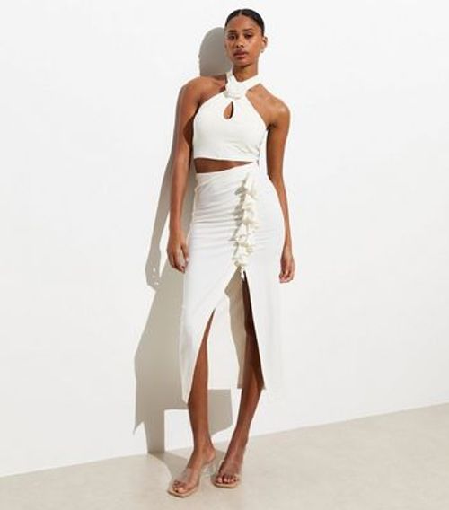 Off White Ruffle Split Hem...