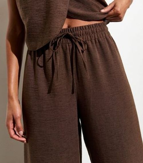 Dark Brown Wide Leg Linen...