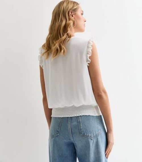 White Ruffle-Trim Sleeveless...