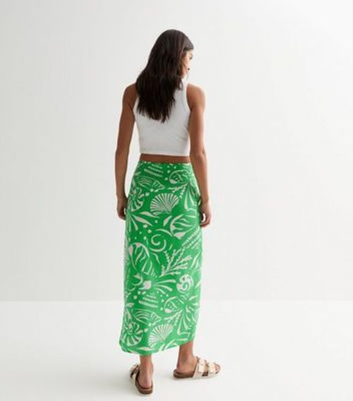 Green Shell Print Sarong Midi...