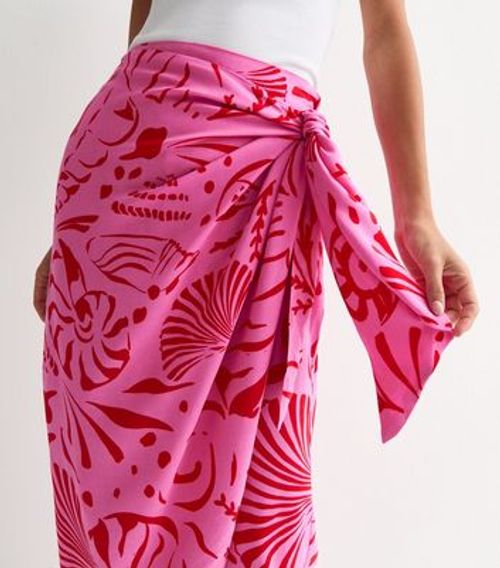 Pink Shell Print Sarong Midi...