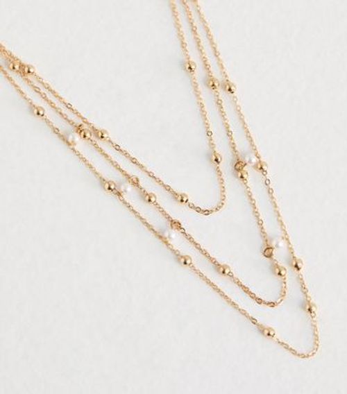 Gold Faux Pearl Layered Chain...