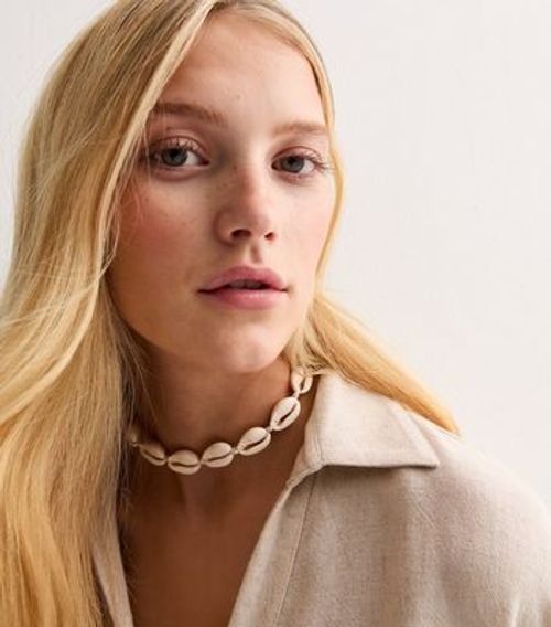 Cream Shell Cord Choker Necklace New Look