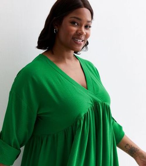 Curves Green V Neck Tiered...