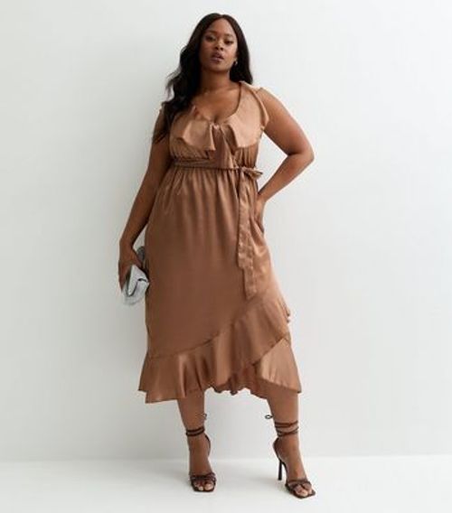 Curves Brown Ruffled Satin...