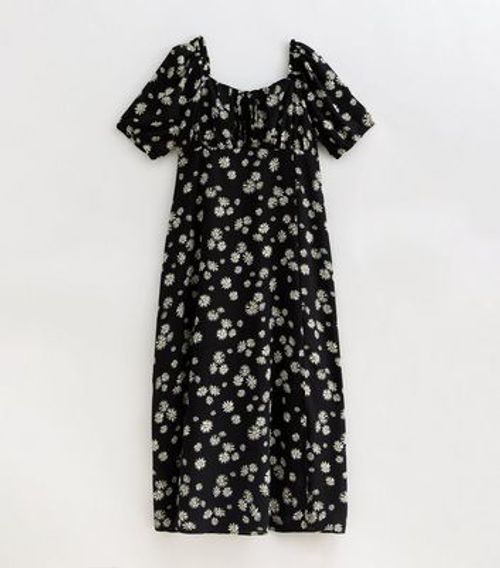 Curves Black Daisy-Print Puff...