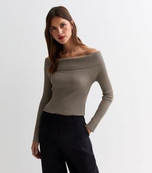 Mink Ribbed Knit Bardot...